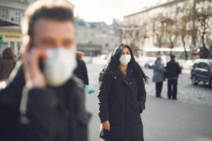 Covid-19 people on street wearing masks